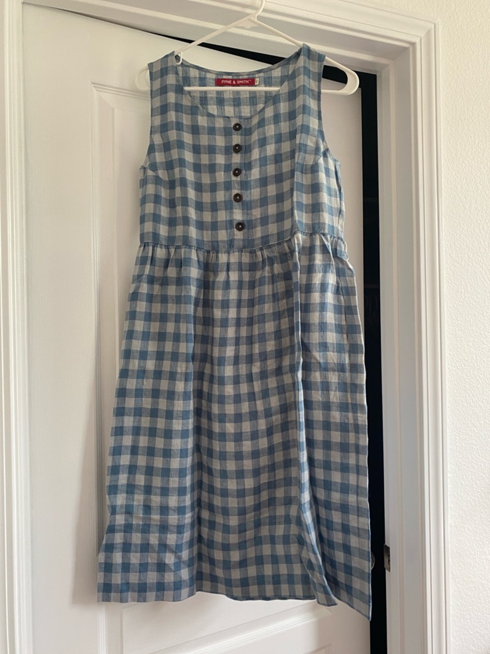 Pyne and smith linen blue check dress